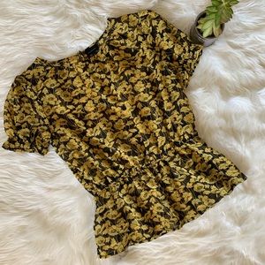 Who What Wear Floral Semi-Sheer Cinch-Waist Blouse